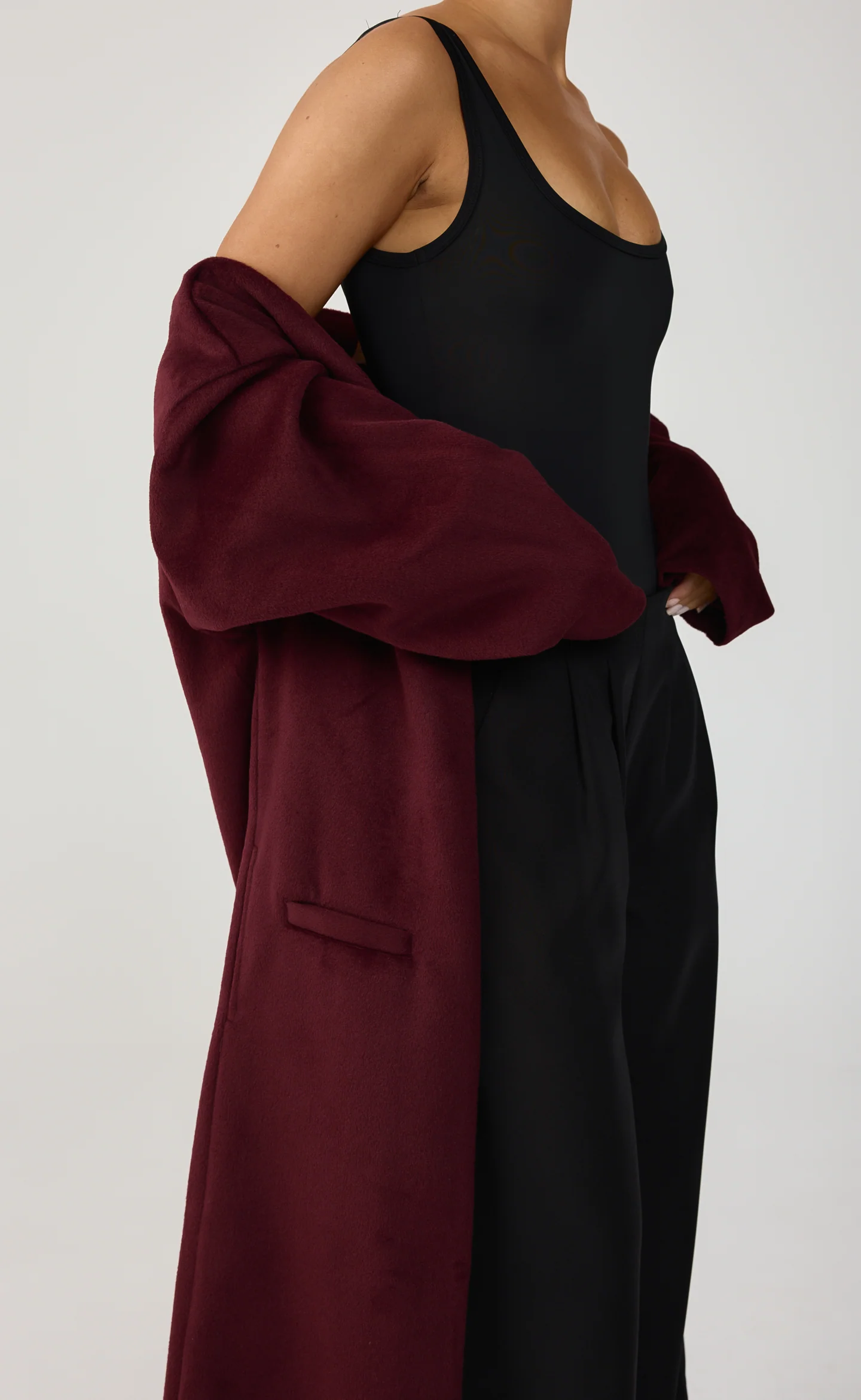Ayer Off Shoulder Coat (Wine) - Image 3