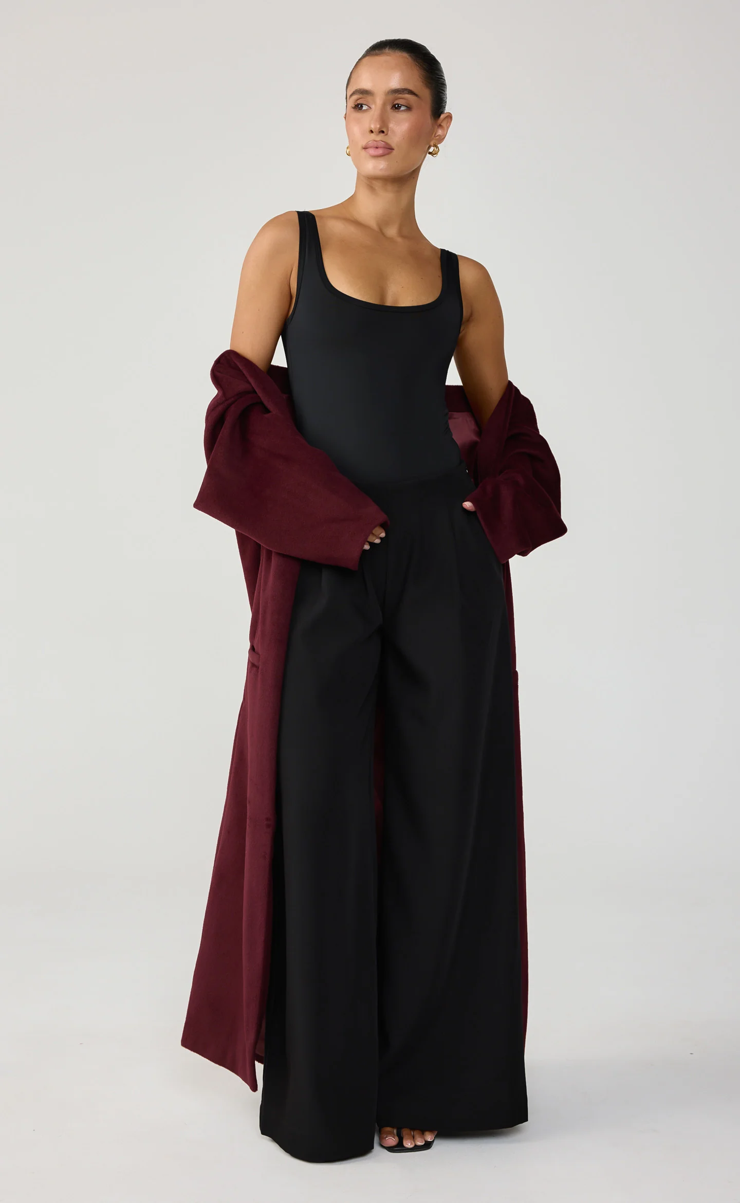 Ayer Off Shoulder Coat (Wine) - Image 4