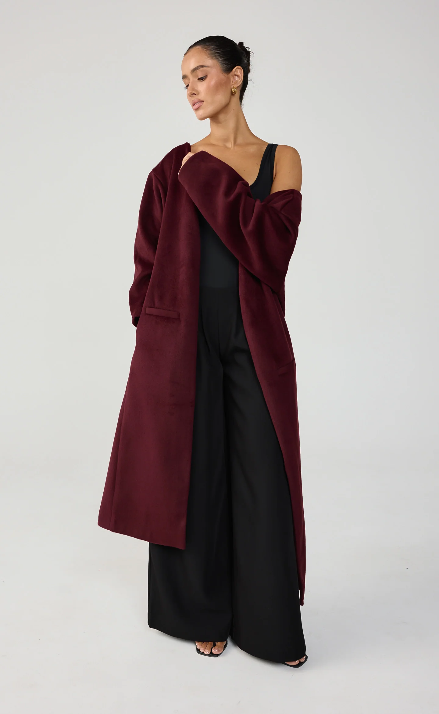 Ayer Off Shoulder Coat (Wine) - Image 5