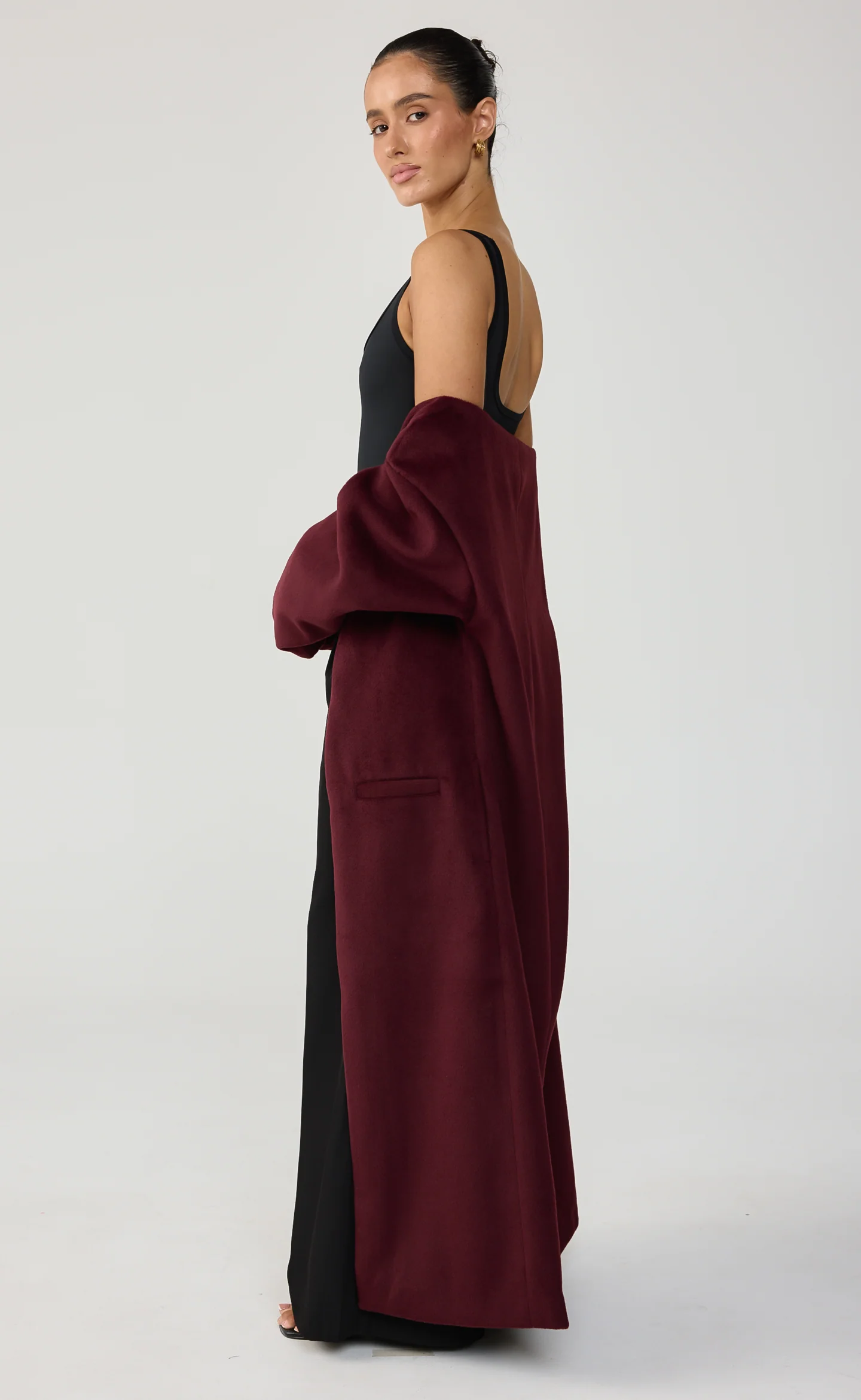 Ayer Off Shoulder Coat (Wine) - Image 6