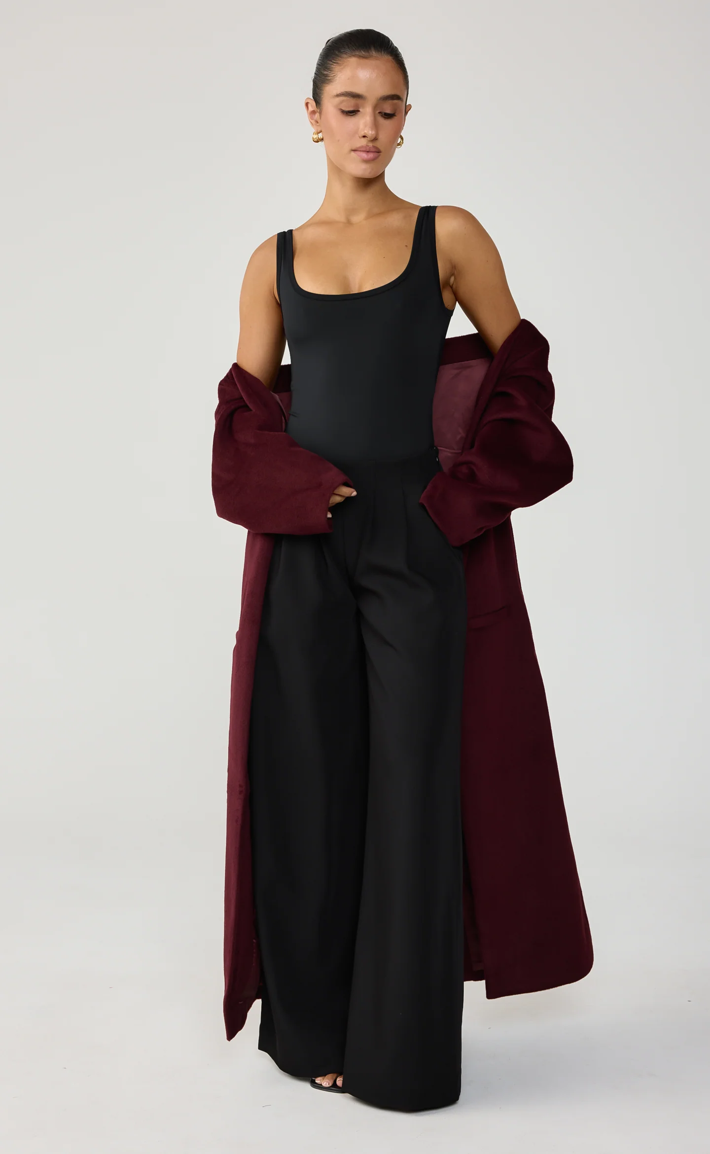 Ayer Off Shoulder Coat (Wine) - Image 7