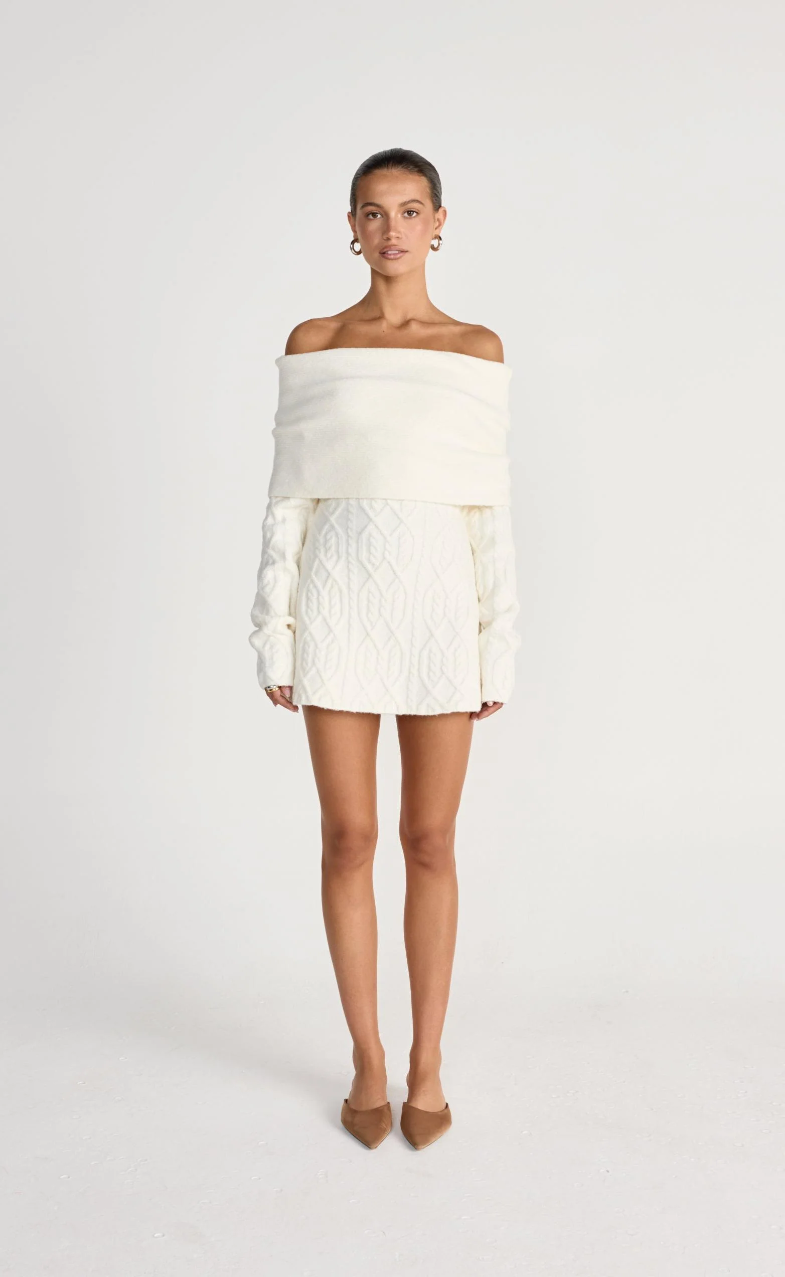 Pavati Long Sleeve Mini Dress (Off White)
